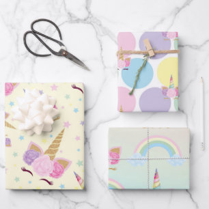 Unicorn Birthday Pattern Wrapping Paper Sheet