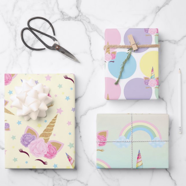 Unicorn Birthday Pattern Wrapping Paper Sheet (Front)