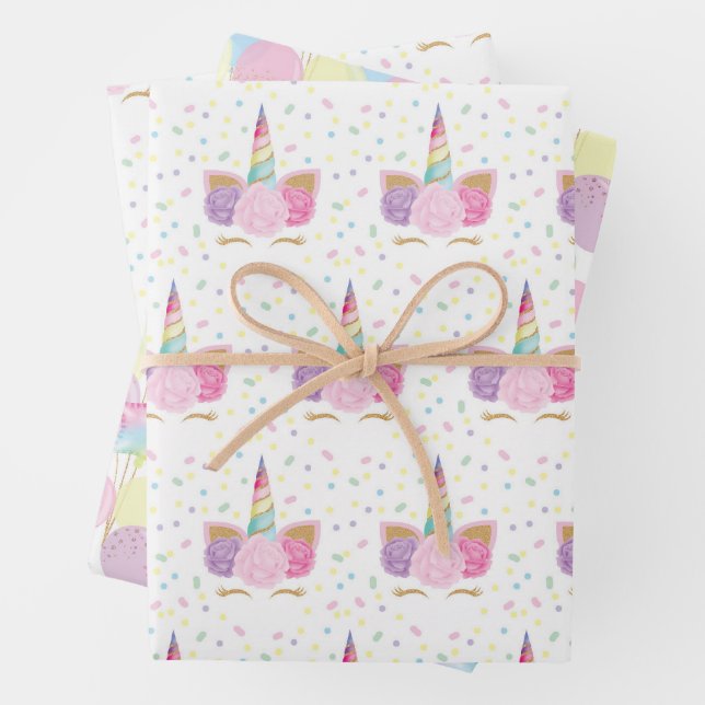 Unicorn Birthday Pattern Wrapping Paper Sheet (In situ)