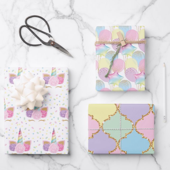 Unicorn Birthday Pattern Wrapping Paper Sheet (Front)