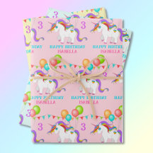 Unicorn Birthday Personalise Name 3 Colourful