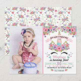 Unicorn Birthday Photo Invitation