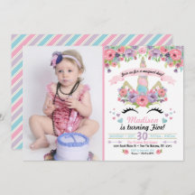 Unicorn Birthday Photo Invitation