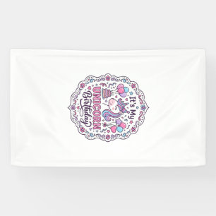 Unicorn Birthday Queen of Unicorn Land Trendy Grap Banner