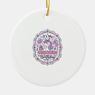 Unicorn Birthday Queen of Unicorn Land Trendy Grap Ceramic Tree Decoration