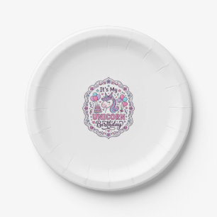 Unicorn Birthday Queen of Unicorn Land Trendy Grap Paper Plate