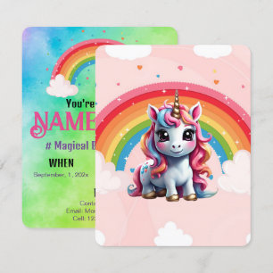 Unicorn Birthday Rainbow Invitation, Flat Card