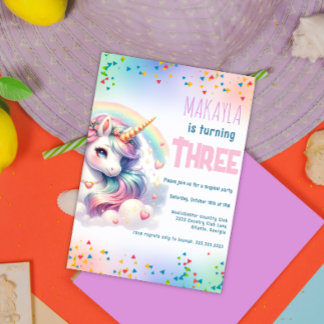 Unicorn Birthday Rainbow kids Party Customisable Invitation