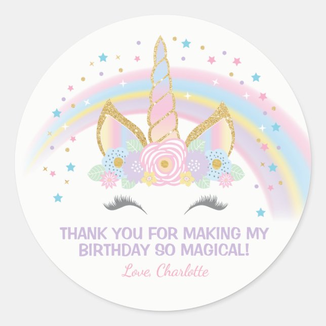 Unicorn Birthday Star Favour Stickers (Front)