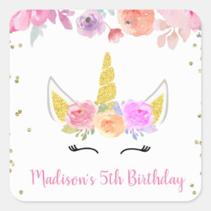 Unicorn Birthday Stickers Labels