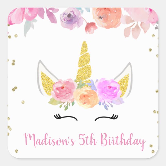 Unicorn Birthday Stickers Labels (Front)