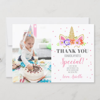 Unicorn Birthday Thank You Card Pink