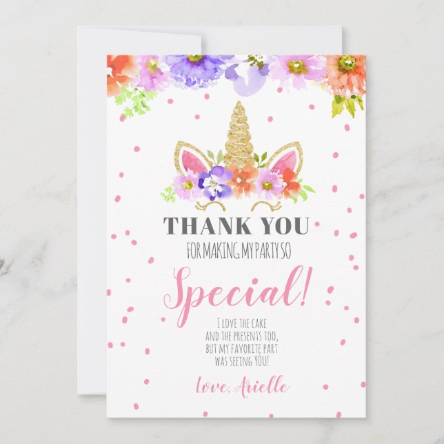 Unicorn Birthday Thank You Card Pink (Front)