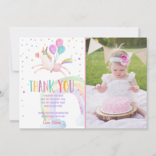 Unicorn Birthday Thank you card Pink Magical