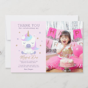 Unicorn Birthday Thank You Photo Card