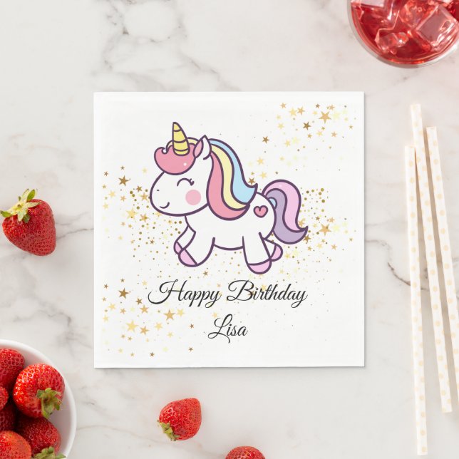 unicorn birthday theme napkin (Insitu)