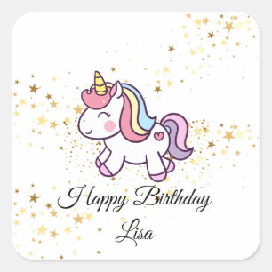 unicorn birthday theme square sticker
