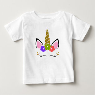 Unicorn Birthday White Gold Flowers Baby T-Shirt