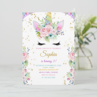 Unicorn Birthday With Glitter Invitation