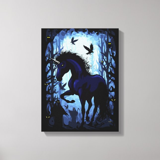Unicorn Black Magic Fairy in Dark Forest Canvas Print (Front)