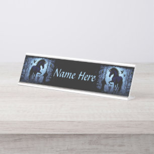 Unicorn Black Magic Fairy in Dark Forest Desk Name Plate
