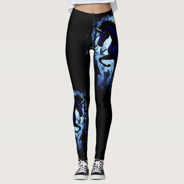 Unicorn Black Magic Fairy in Dark Forest Leggings (Front)