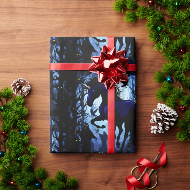 Unicorn Black Magic Fairy in Dark Forest Wrapping Paper (Holiday Gift)