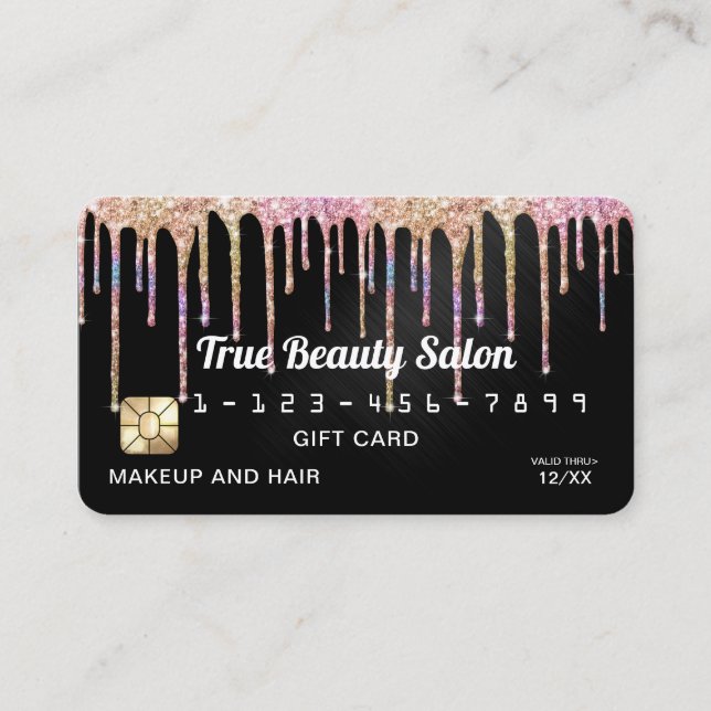 Unicorn Black Metallic Glitter Drips Gift Credit Business Card (Front)