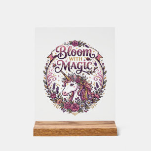 Unicorn Bloom with Magic POD Ready White Backgroun Acrylic Sign
