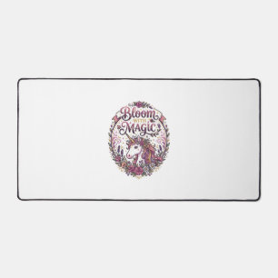Unicorn Bloom with Magic POD Ready White Backgroun Desk Mat