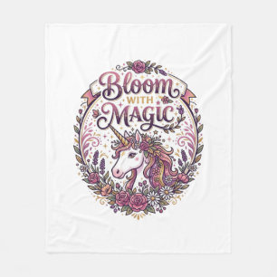 Unicorn Bloom with Magic POD Ready White Backgroun Fleece Blanket