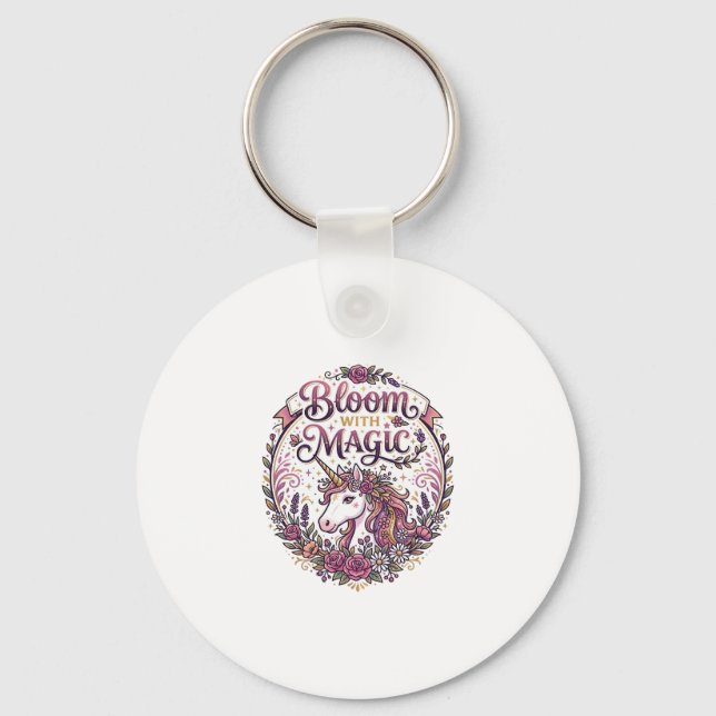 Unicorn Bloom with Magic POD Ready White Backgroun Key Ring (Front)
