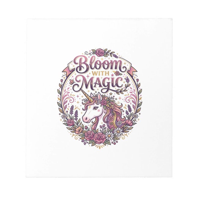 Unicorn Bloom with Magic POD Ready White Backgroun Notepad (Front)
