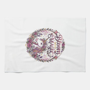 Unicorn Bloom with Magic POD Ready White Backgroun Tea Towel