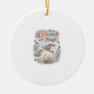 Unicorn Bloom with Magic Premium Vector Typography Ceramic Tree Decoration