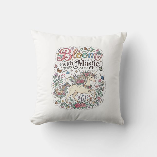 Unicorn Bloom with Magic Premium Vector Typography Cushion (Front)