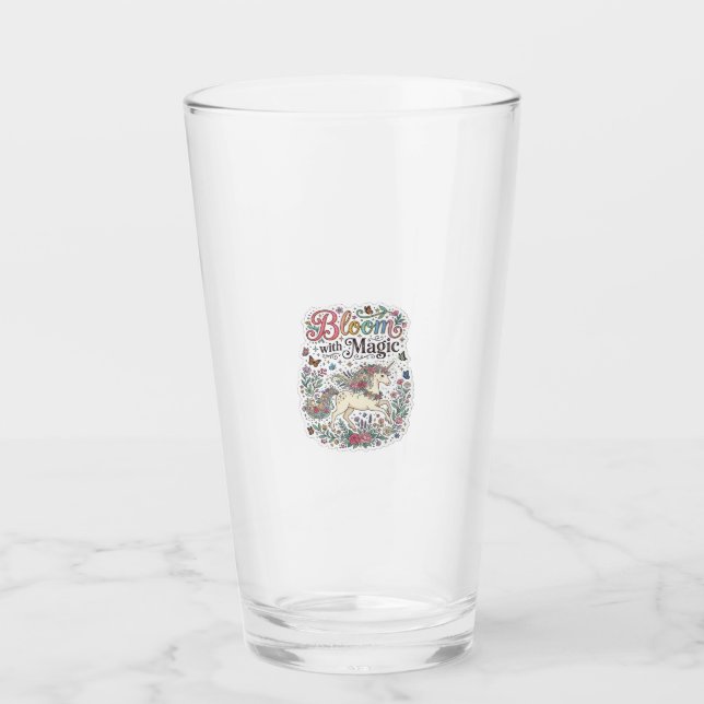 Unicorn Bloom with Magic Premium Vector Typography Glass (Front)