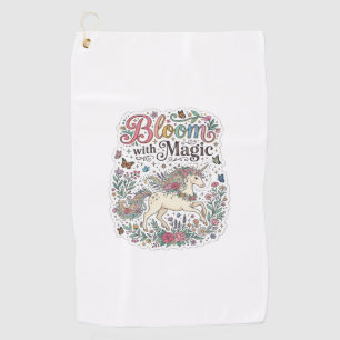 Unicorn Bloom with Magic Premium Vector Typography Golf Towel