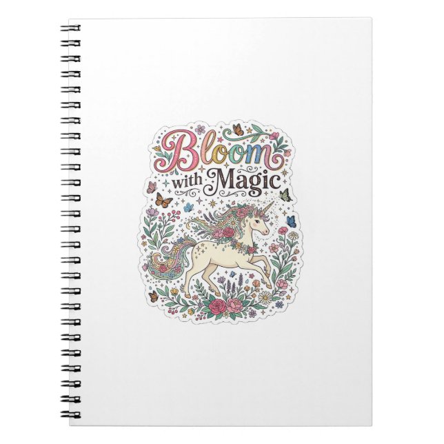 Unicorn Bloom with Magic Premium Vector Typography Notebook (Front)