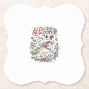 Unicorn Bloom with Magic Premium Vector Typography Paper Coaster