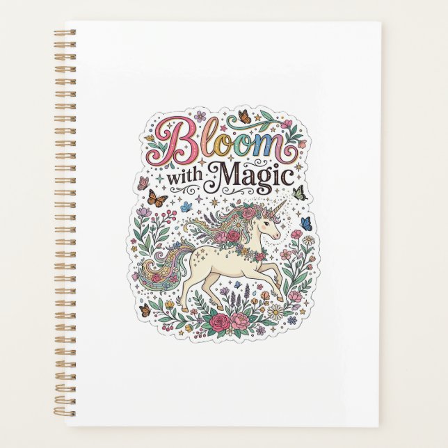 Unicorn Bloom with Magic Premium Vector Typography Planner (Front)