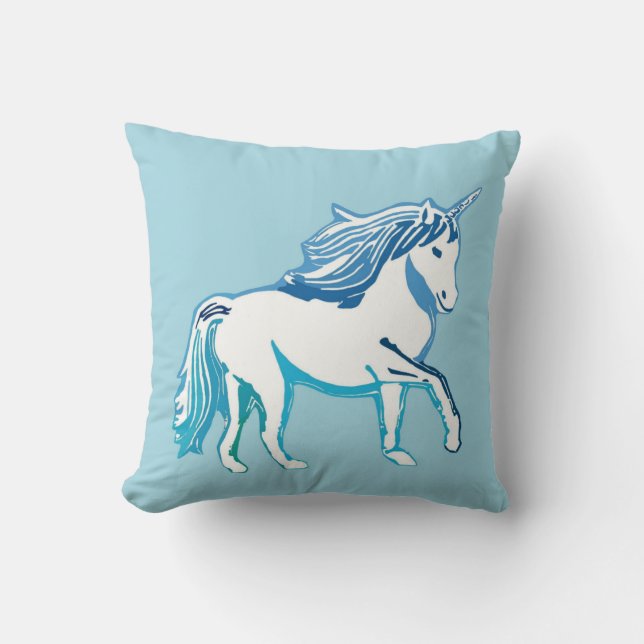 Unicorn Blue and White Pillow (Front)