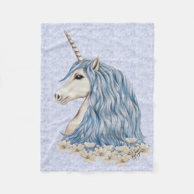 Unicorn Blue Hair Fleece Blanket (Front)