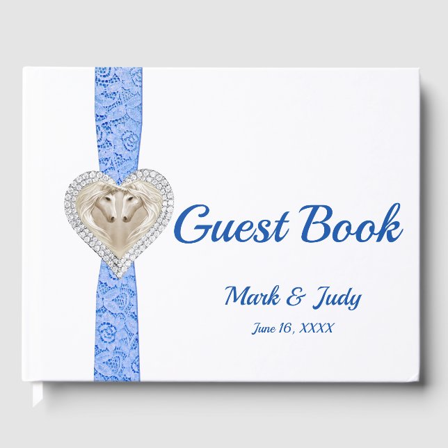 Unicorn Blue Lace Ribbon Wedding Guestbook (Front)
