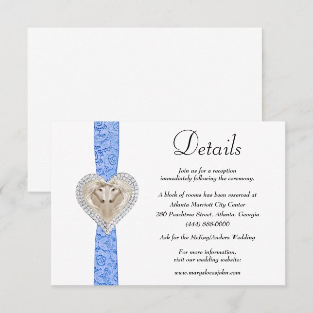 Unicorn Blue Lace Wedding Details Enclosure Card (Front/Back)
