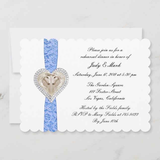 Unicorn Blue Lace Wedding Rehearsal Dinner Invite (Front)