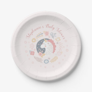 Unicorn Blush Florals Baby Shower Personalised Paper Plate