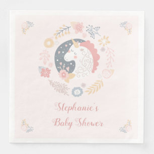 Unicorn Blush Florals Baby Shower Personalized Napkin