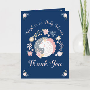 Unicorn Blush & Navy Baby Shower Thank You Card