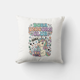 Unicorn Boba Unicorn Club Kawaii Typography Design Cushion
